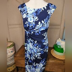 Connected Apparel Blue Floral Sheath Dress